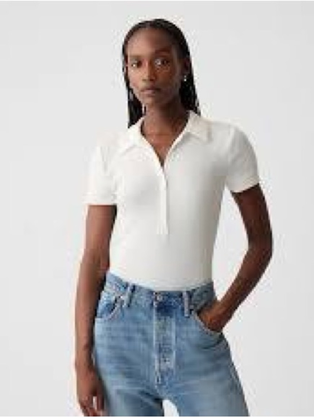 GAP White Short-Sleeve Polo Bodysuit with Snap Closure